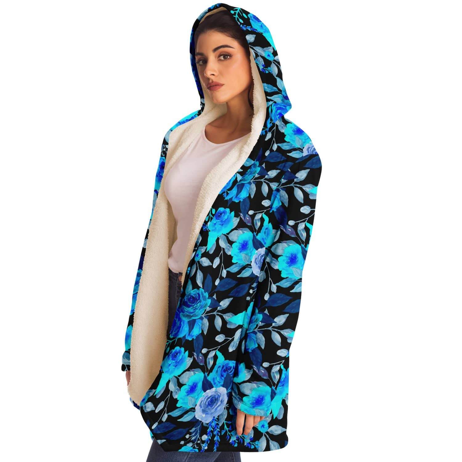 Blue Rose Cloak-Microfleece Cloak - AOP