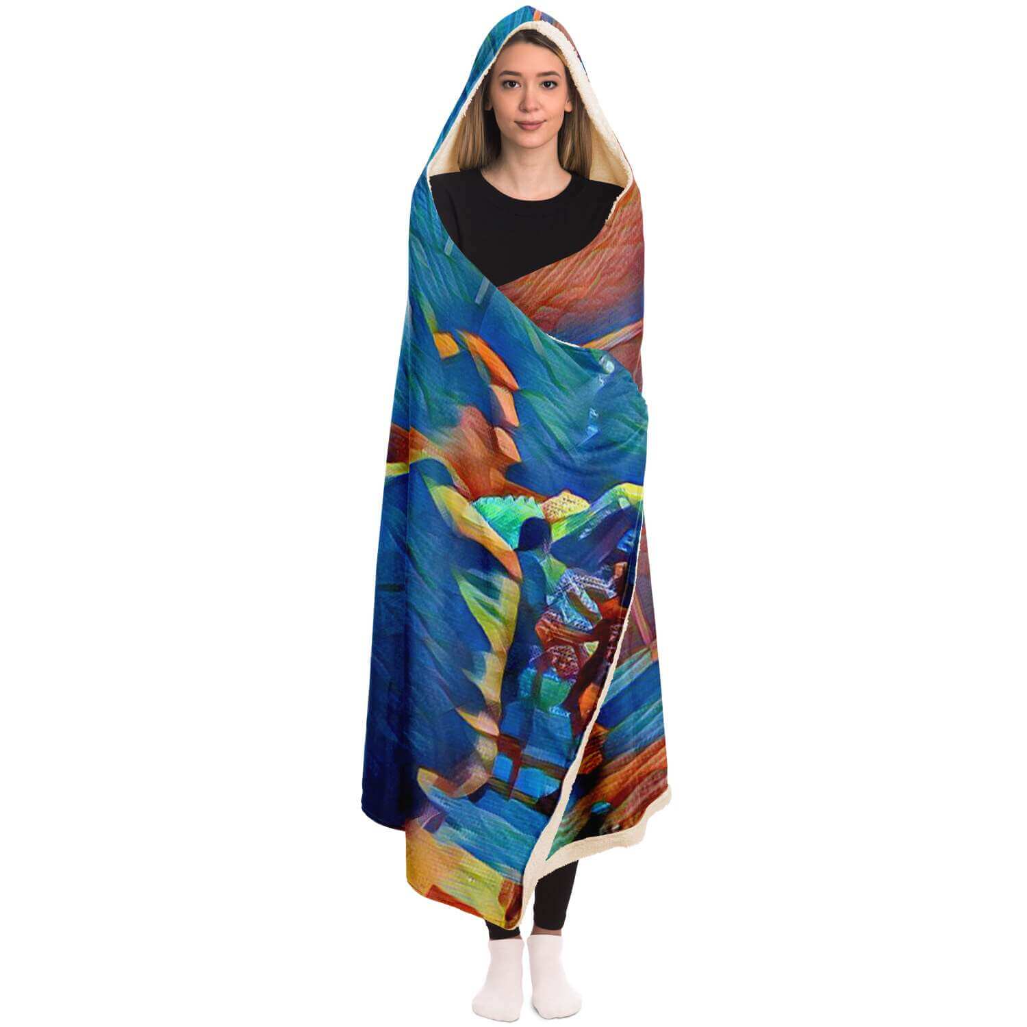 Masked Girl Hooded Blanket-Hooded Blanket - AOP