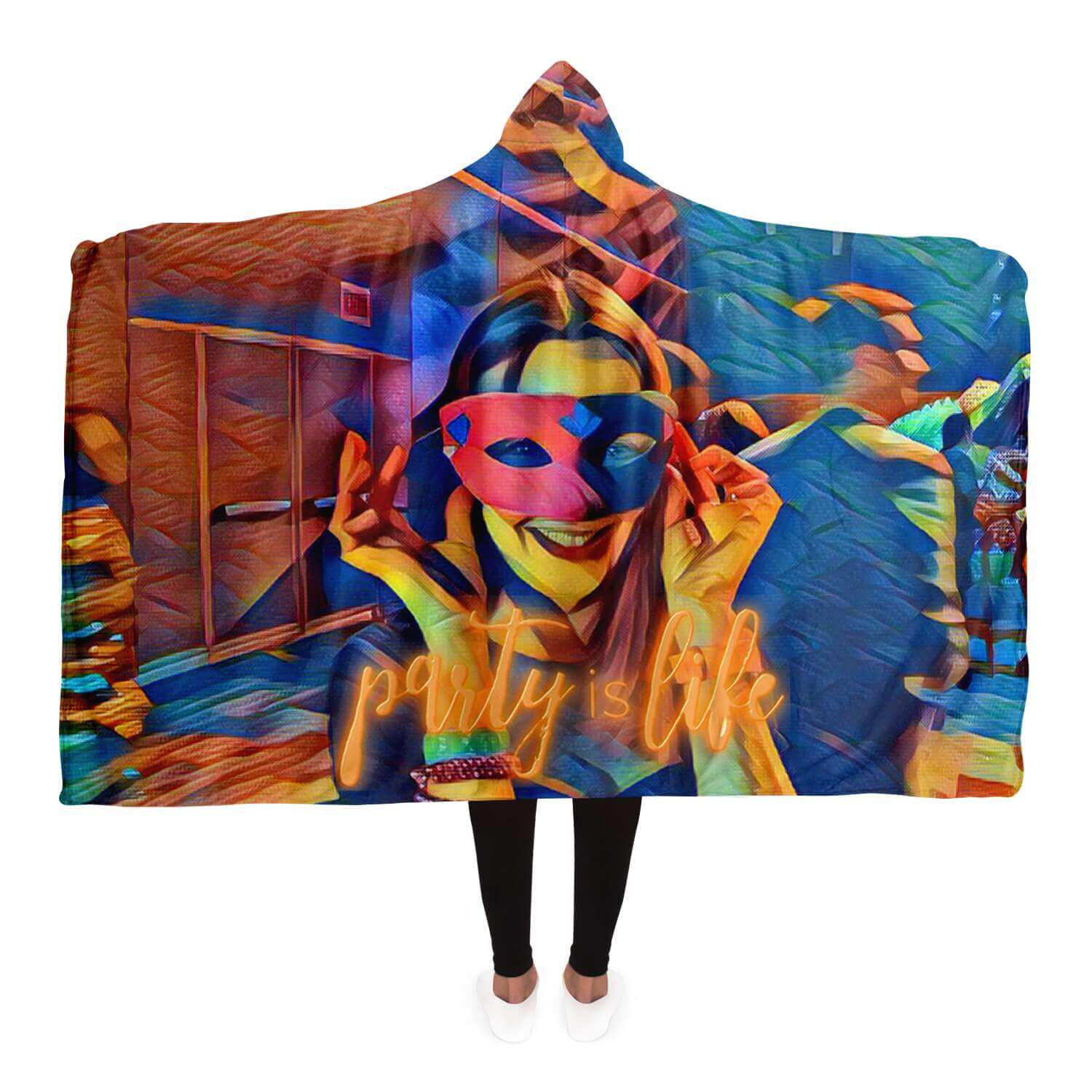 Masked Girl Hooded Blanket-Hooded Blanket - AOP