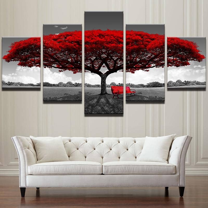 5 Piece Red Tree Painting Wall Art-Painting Canvas