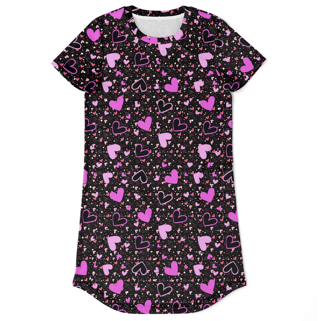 Black Pink Hearts T-Shirt Dress