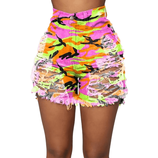 Tie Dye Denim Ripped Shorts-Festival Wear
