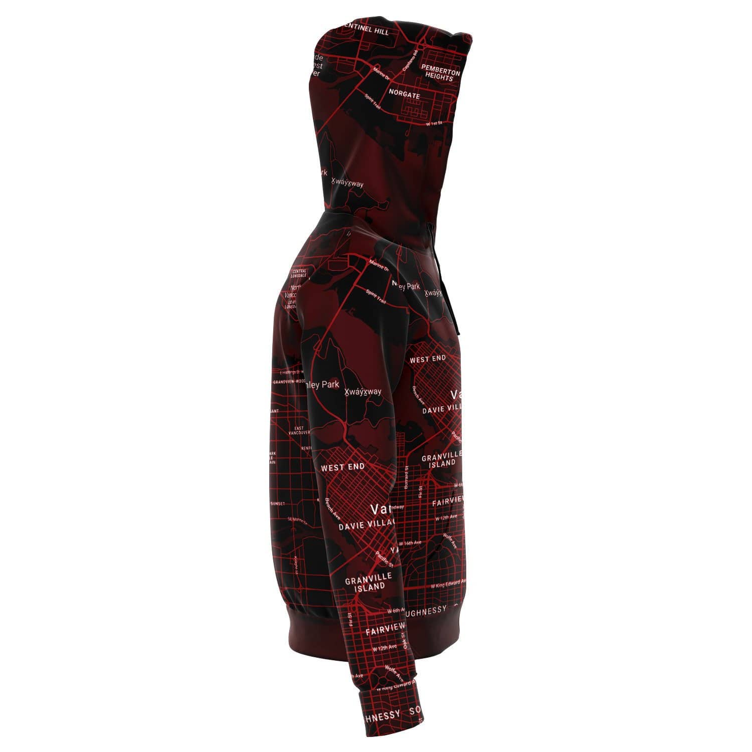 Red & White Vancouver Map Zip Hoodie-Fashion Zip-Up Hoodie - AOP