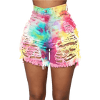 Tie Dye Denim Ripped Shorts-Festival Wear