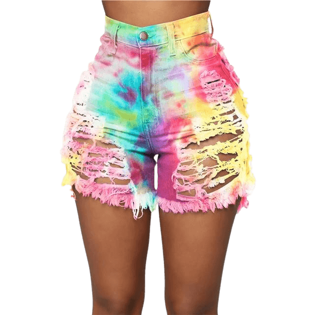 Tie Dye Denim Ripped Shorts-Festival Wear