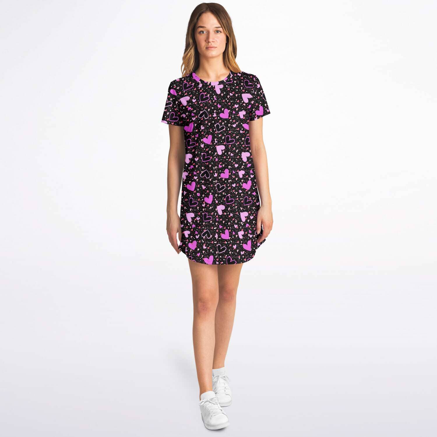 Black Pink Hearts T-Shirt Dress