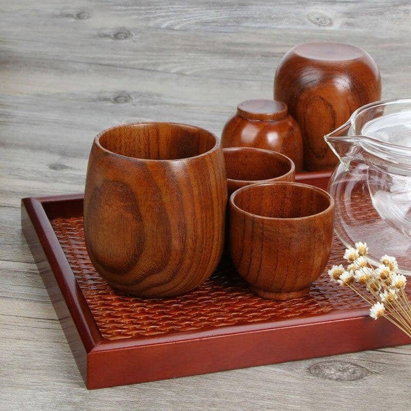 Jujube Wooden Cup Set-Drinkware Sets