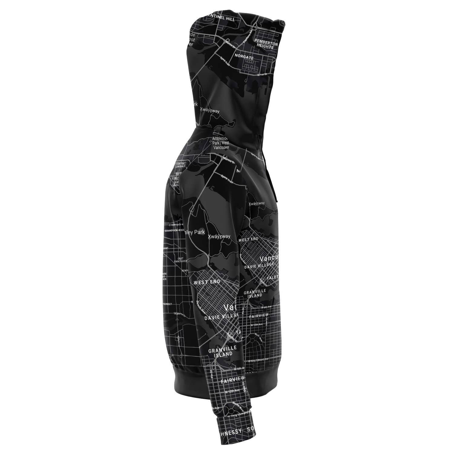 Black & White Vancouver Map Zip Hoodie-Fashion Zip-Up Hoodie - AOP