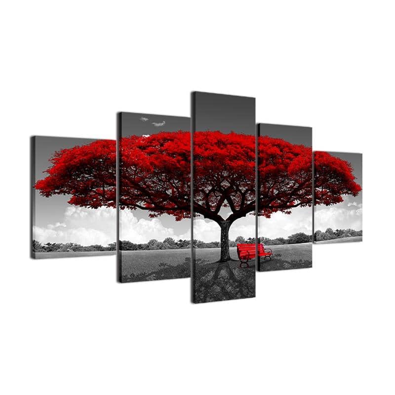 5 Piece Red Tree Painting Wall Art-Painting Canvas