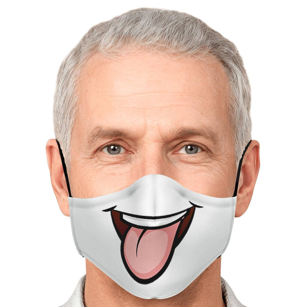 Tongue Out Smiling Face Mask-Fashion Face Mask - AOP