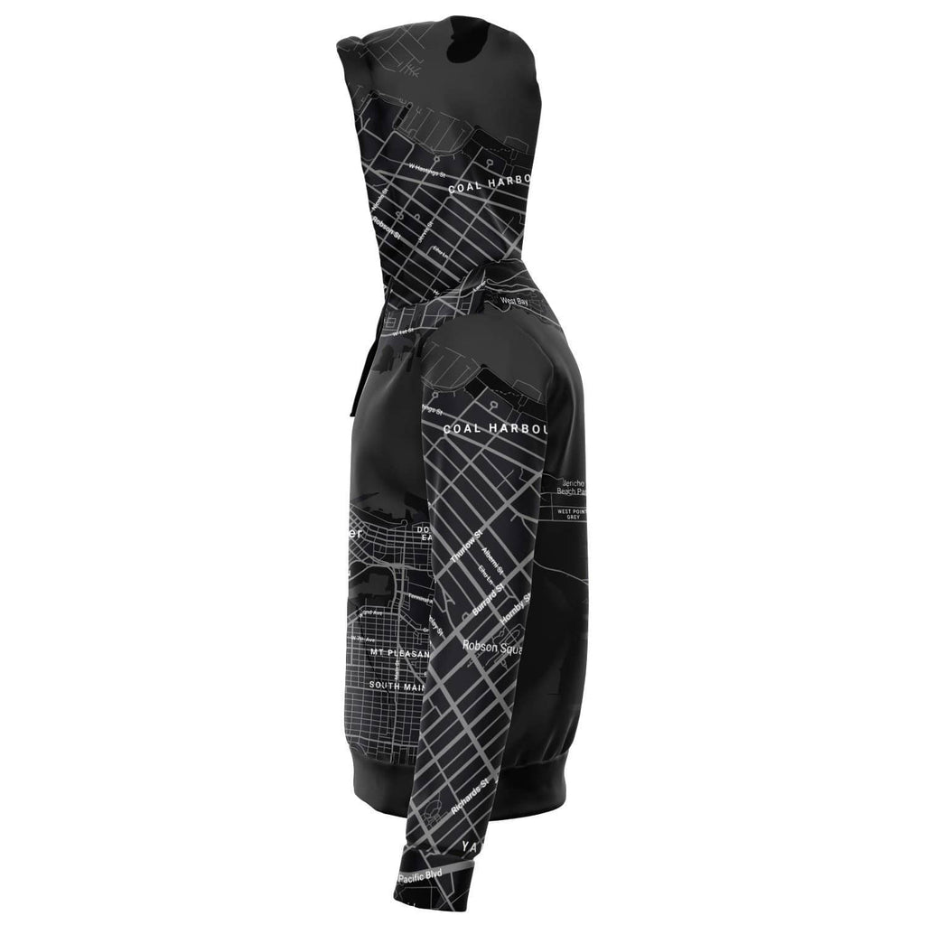 Black & White Vancouver Map Zip Hoodie-Fashion Zip-Up Hoodie - AOP