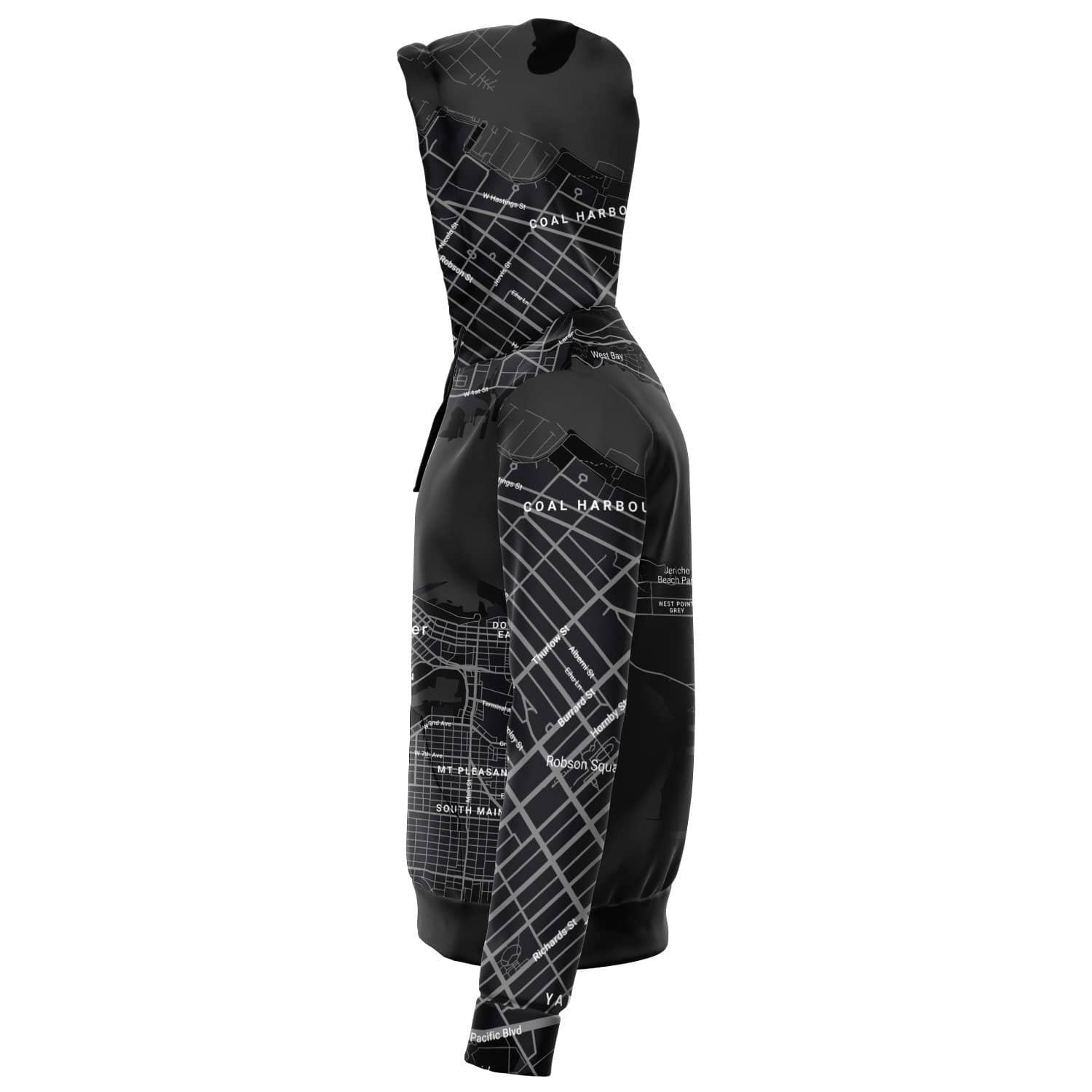 Black & White Vancouver Map Zip Hoodie-Fashion Zip-Up Hoodie - AOP