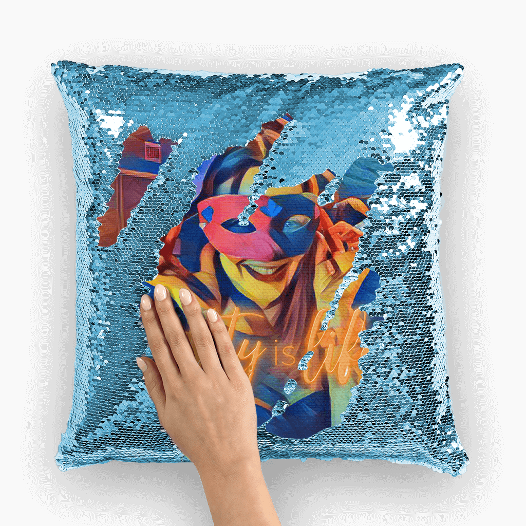 Masked Girl Sequin Cushion Cover-Homeware