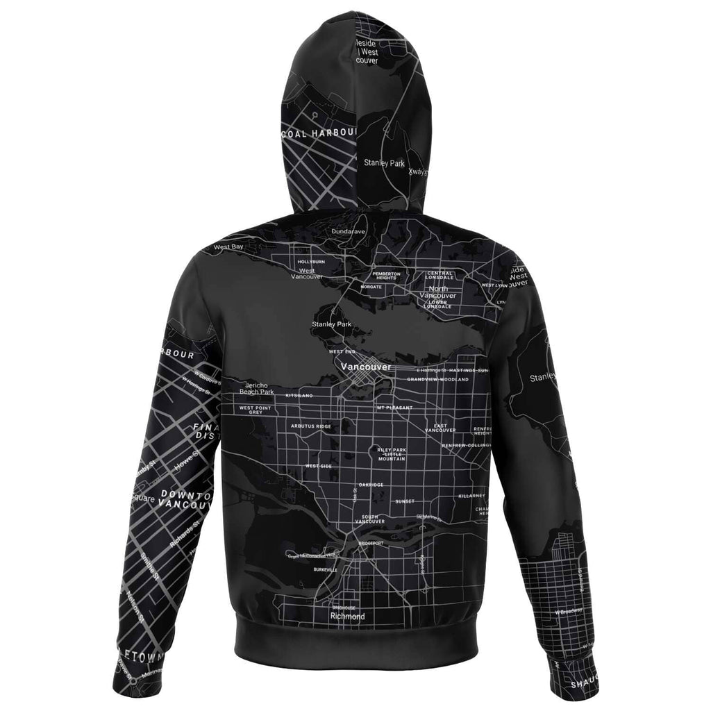 Black & White Vancouver Map Zip Hoodie-Fashion Zip-Up Hoodie - AOP
