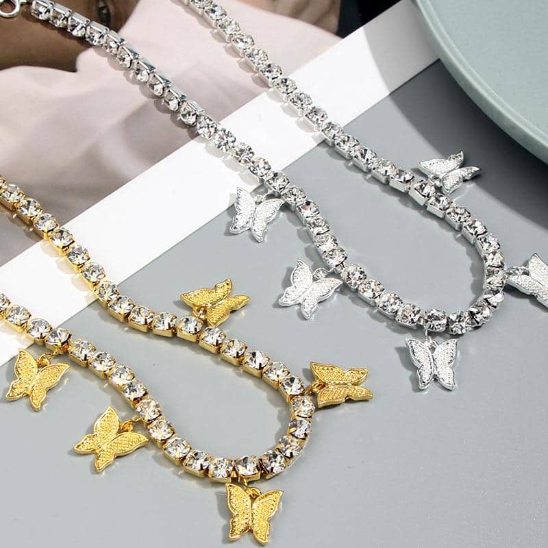 Butterflies and Crystals Necklace-Jewelry