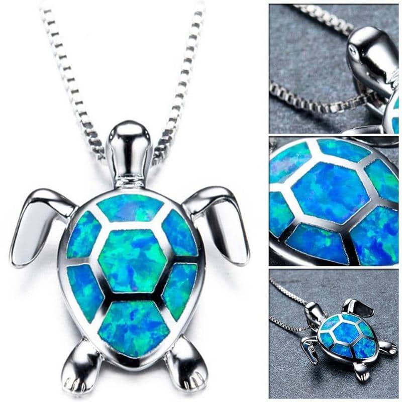 Opal Sea Turtle Pendant Necklace-Jewelry