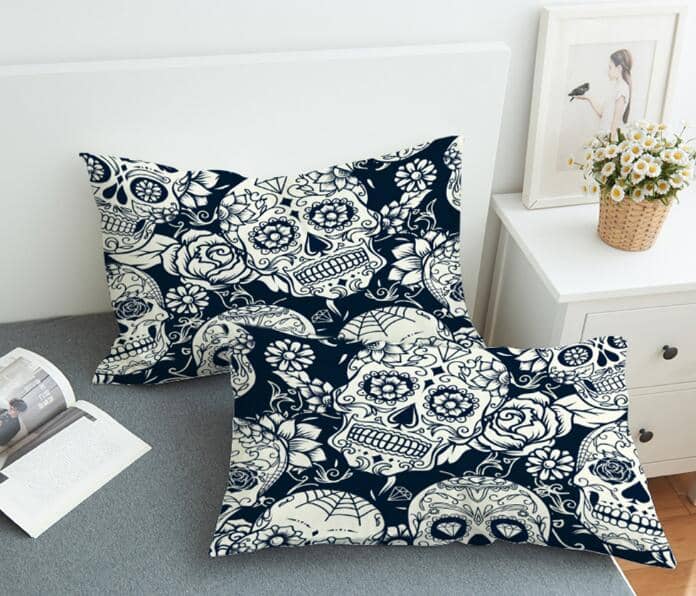 Black & White Sugar Skull Pillow Case