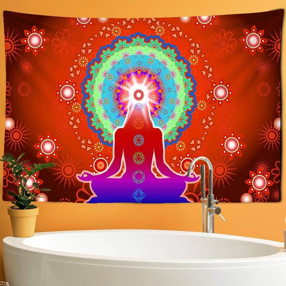 Red Meditating Mandala Vibes Tapestry-Decorative Tapestries