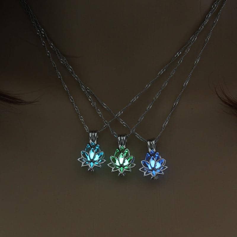 Glow in the Dark Luminous Lotus Pendant Necklace-Jewelry
