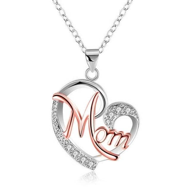 Love Mom Heart Crystal Necklace-Jewelry