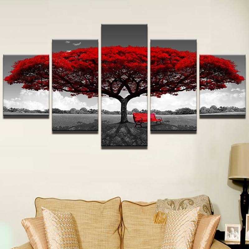 5 Piece Red Tree Painting Wall Art-Painting Canvas
