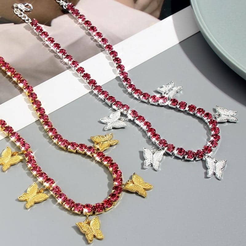 Butterflies and Crystals Necklace-Jewelry