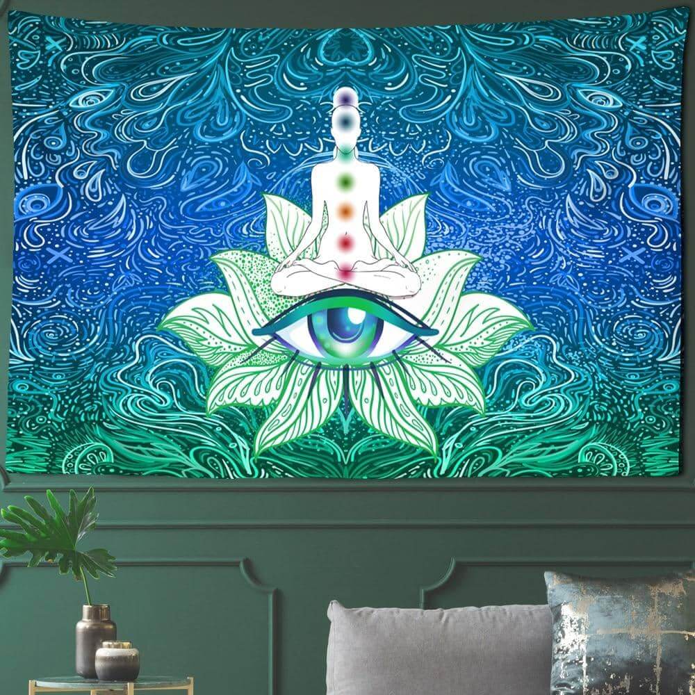 Meditating Blue Mandala Eye Tapestry-Decorative Tapestries
