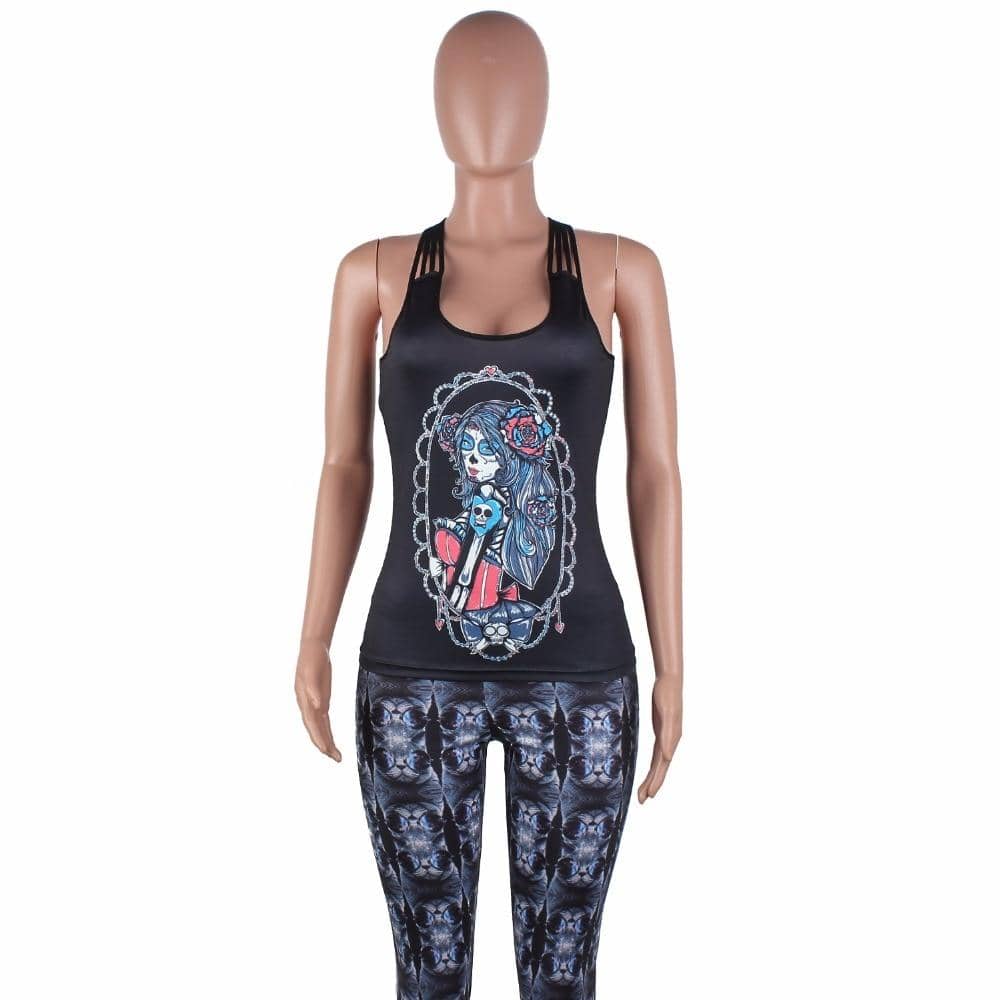 Women's Black Santa Muerte Tank Top-Shirt