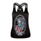 Women's Black Santa Muerte Tank Top-Shirt