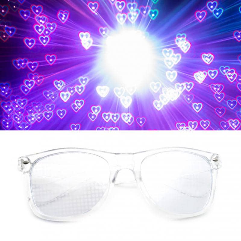 Clear Lensed Heart Diffraction Glasses