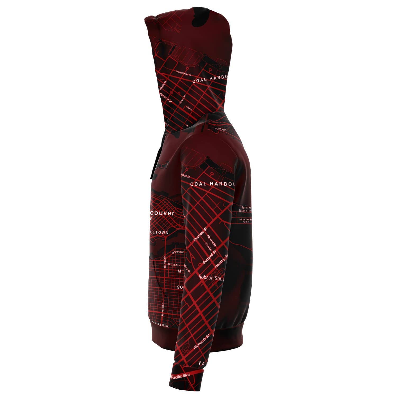 Red & White Vancouver Map Zip Hoodie-Fashion Zip-Up Hoodie - AOP
