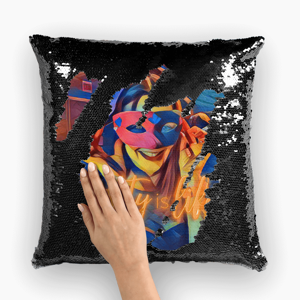 Masked Girl Sequin Cushion Cover-Homeware