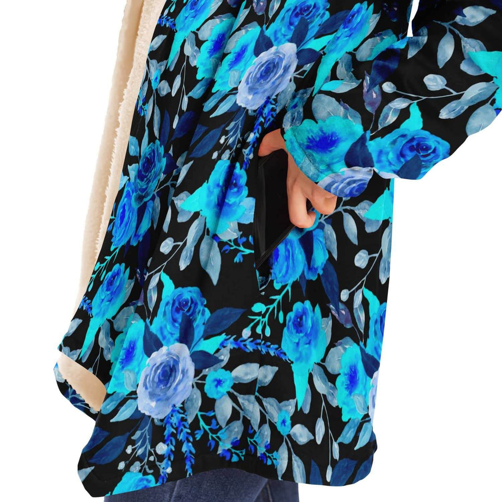Blue Rose Cloak-Microfleece Cloak - AOP