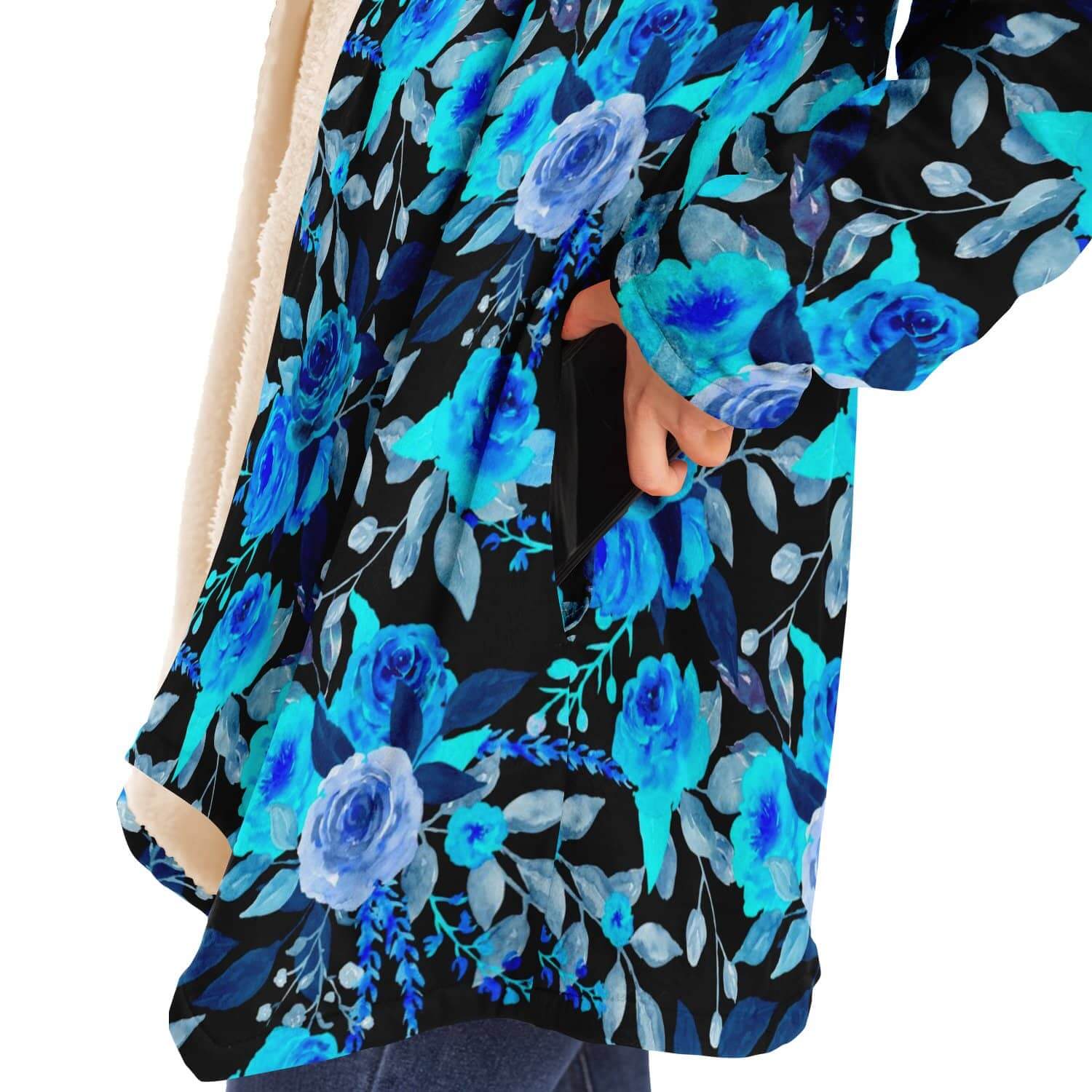 Blue Rose Cloak-Microfleece Cloak - AOP