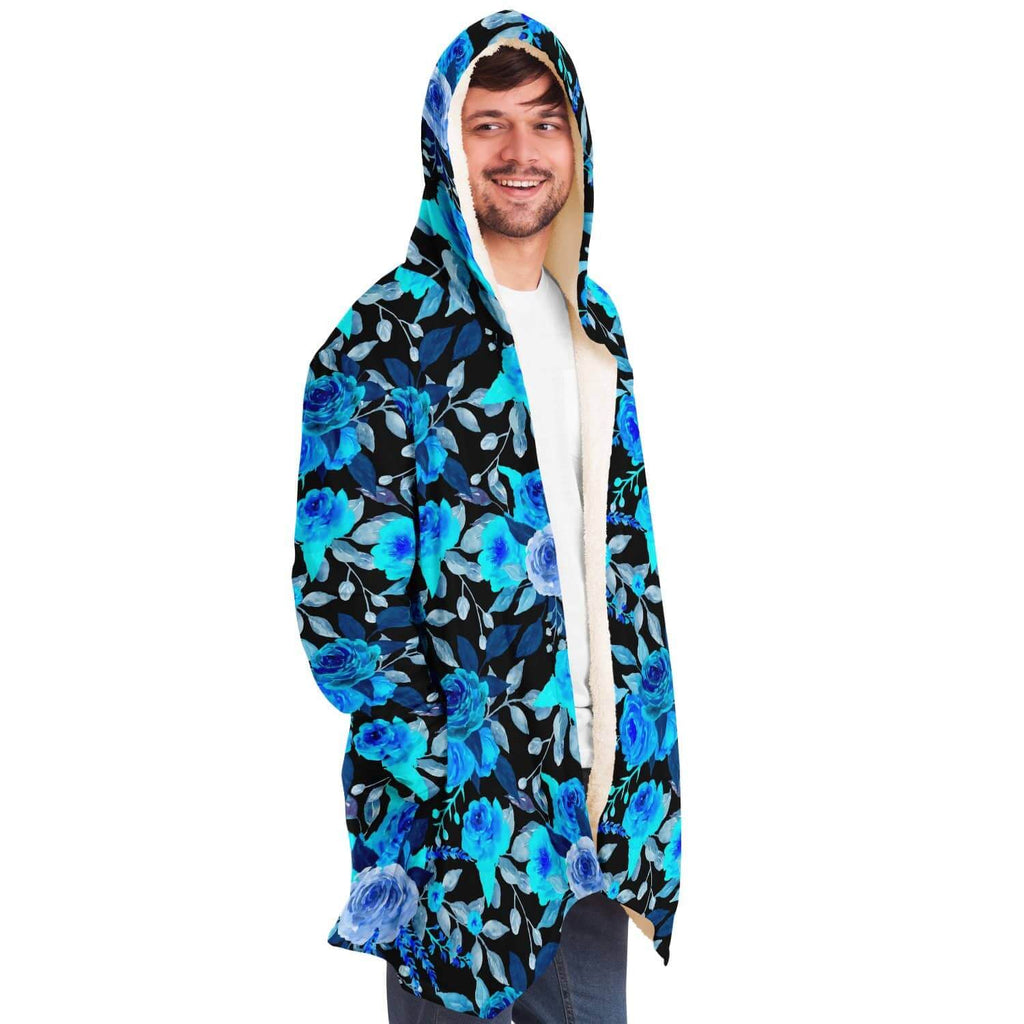 Blue Rose Cloak-Microfleece Cloak - AOP