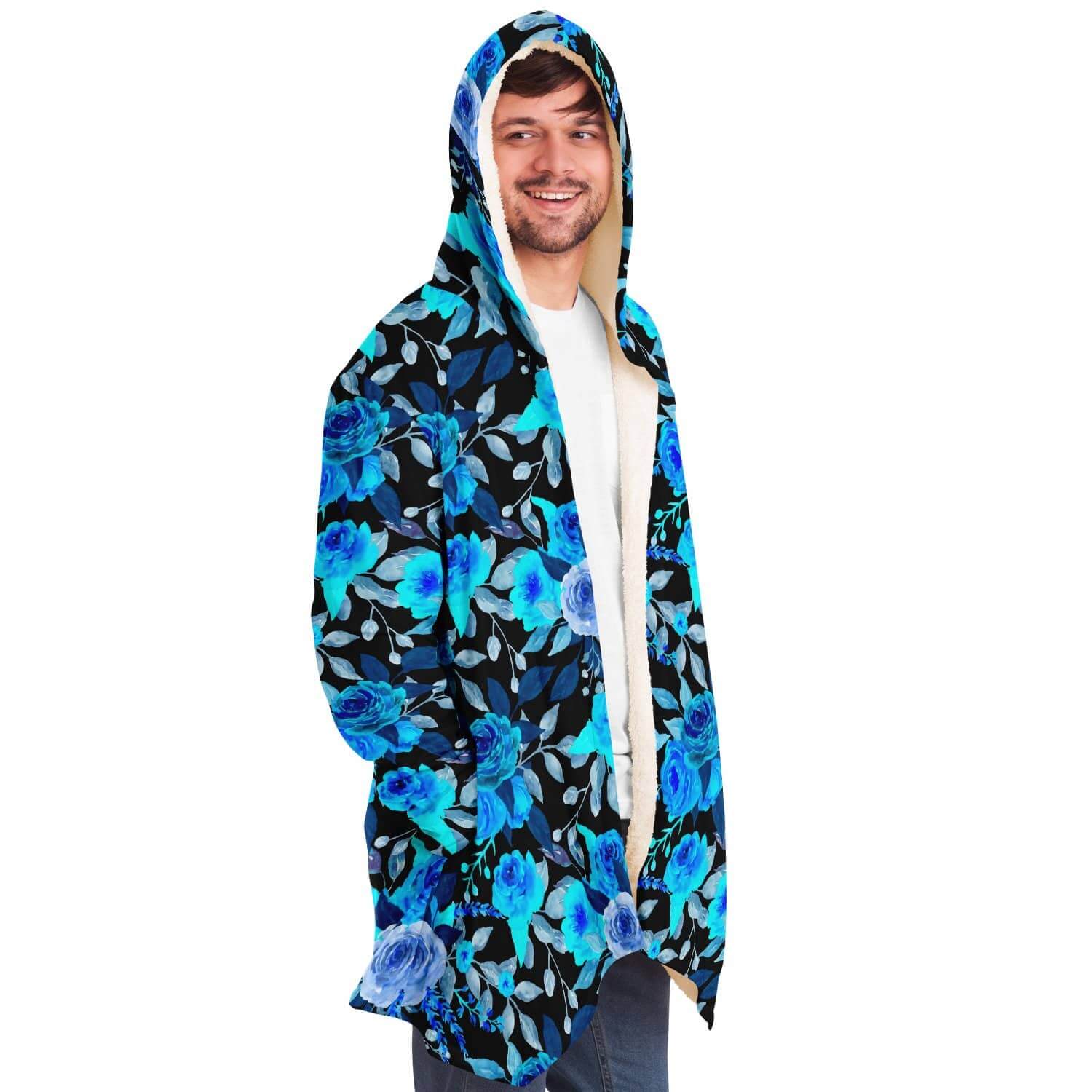 Blue Rose Cloak-Microfleece Cloak - AOP