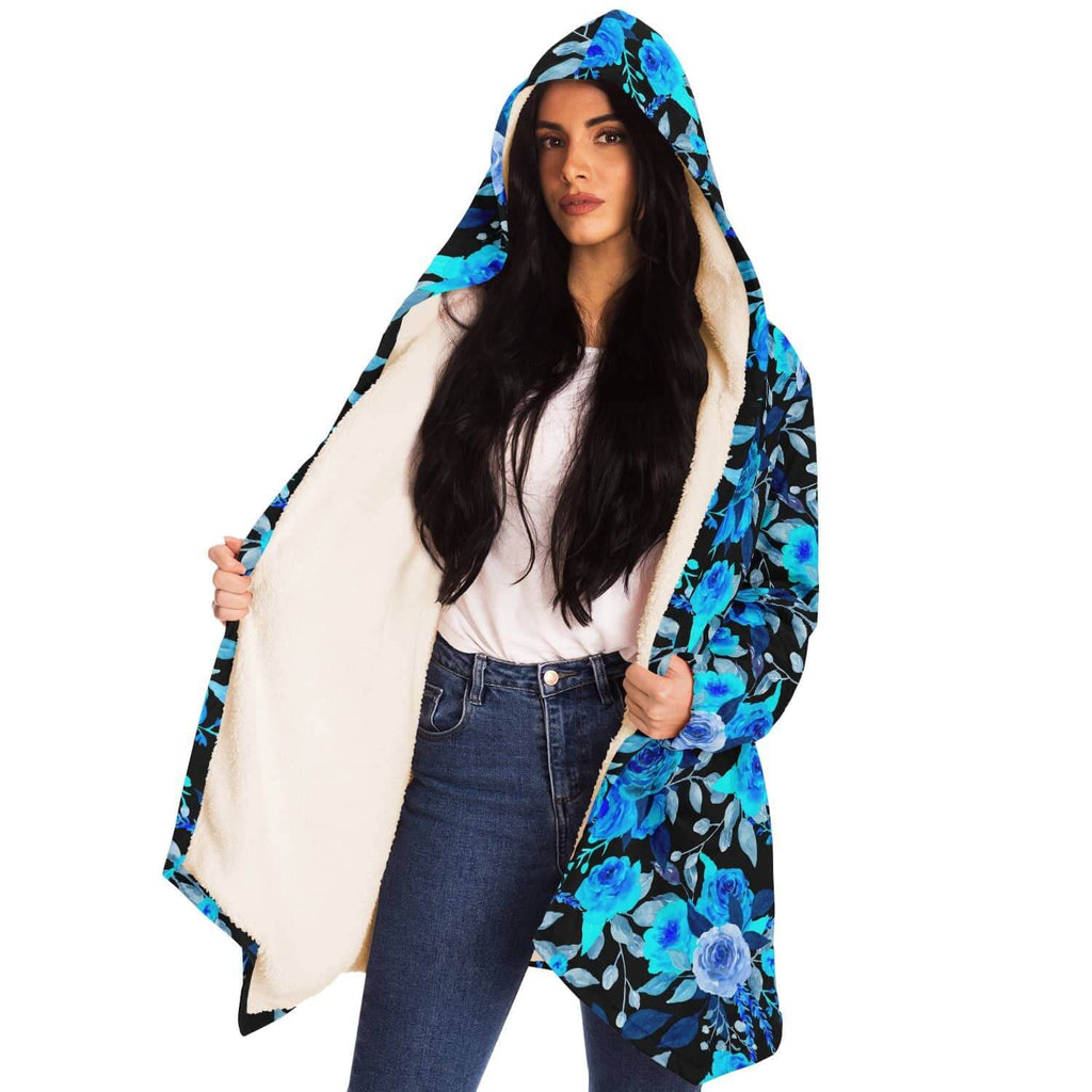 Blue Rose Cloak-Microfleece Cloak - AOP