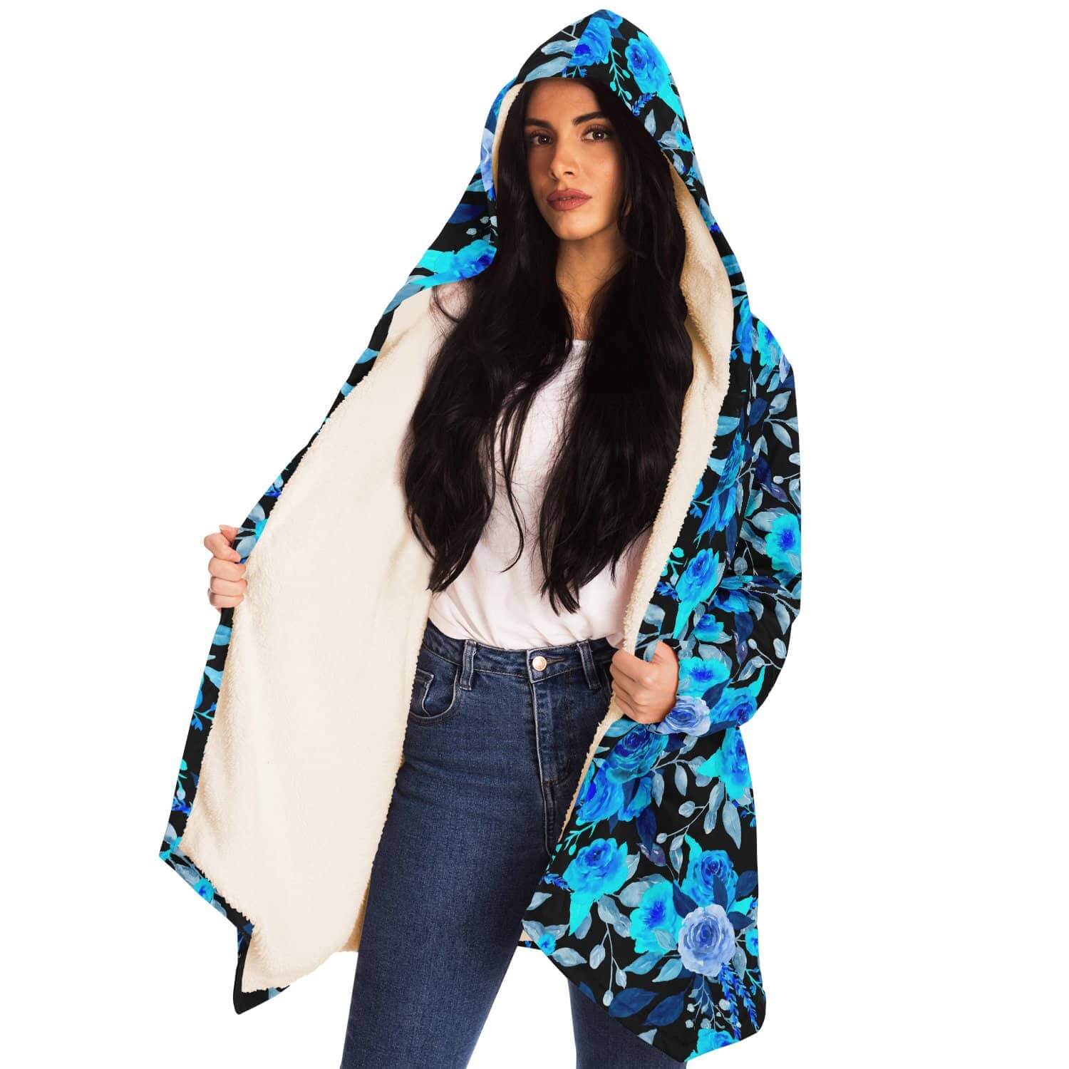 Blue Rose Cloak-Microfleece Cloak - AOP