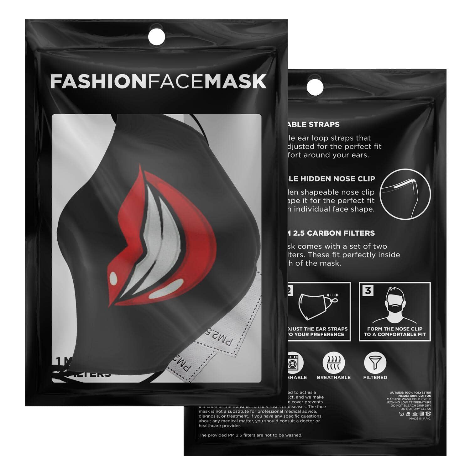 Big Smile Face Mask - Black-Fashion Face Mask - AOP