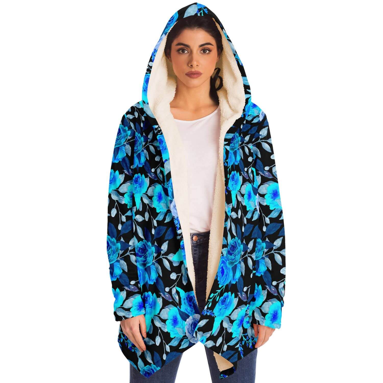 Blue Rose Cloak-Microfleece Cloak - AOP