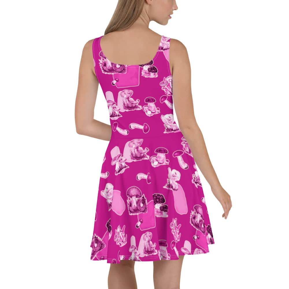Psychedelics Pink Mushroom Skater Dress