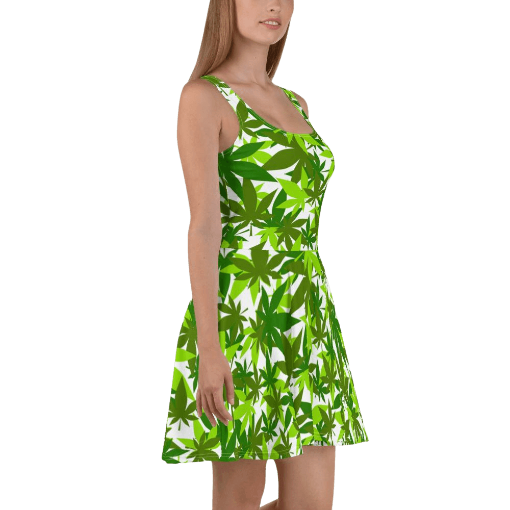 Green MJ Leaf Skater Dress-