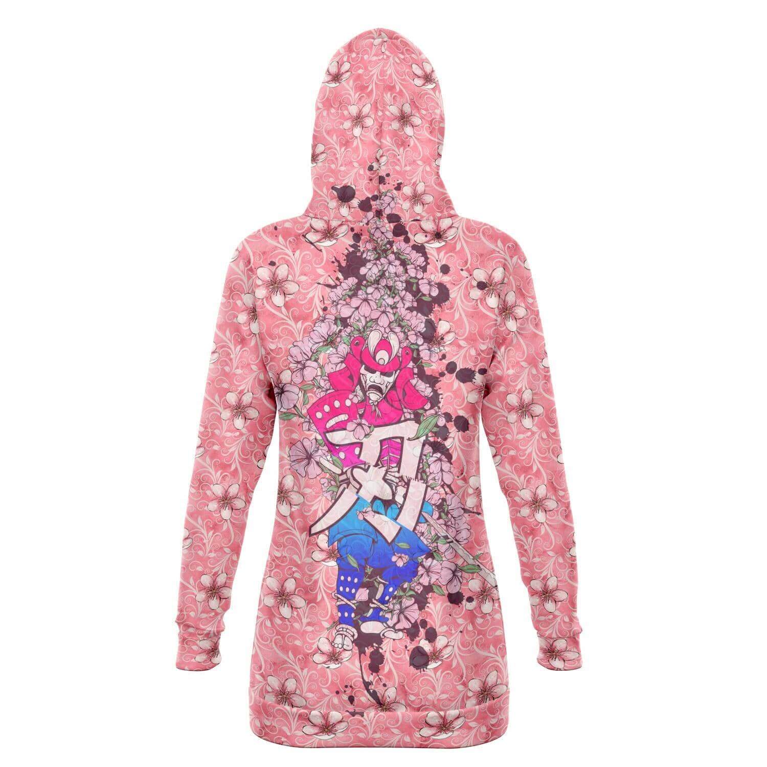 Women's Cherry Blossom Samurai Longline Hoodie-Hoodies