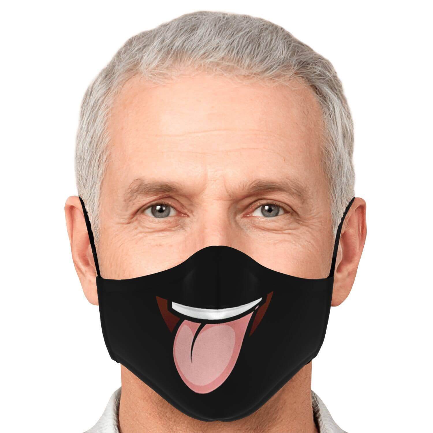 Tongue Out Smiling Face Mask - Black-Fashion Face Mask - AOP