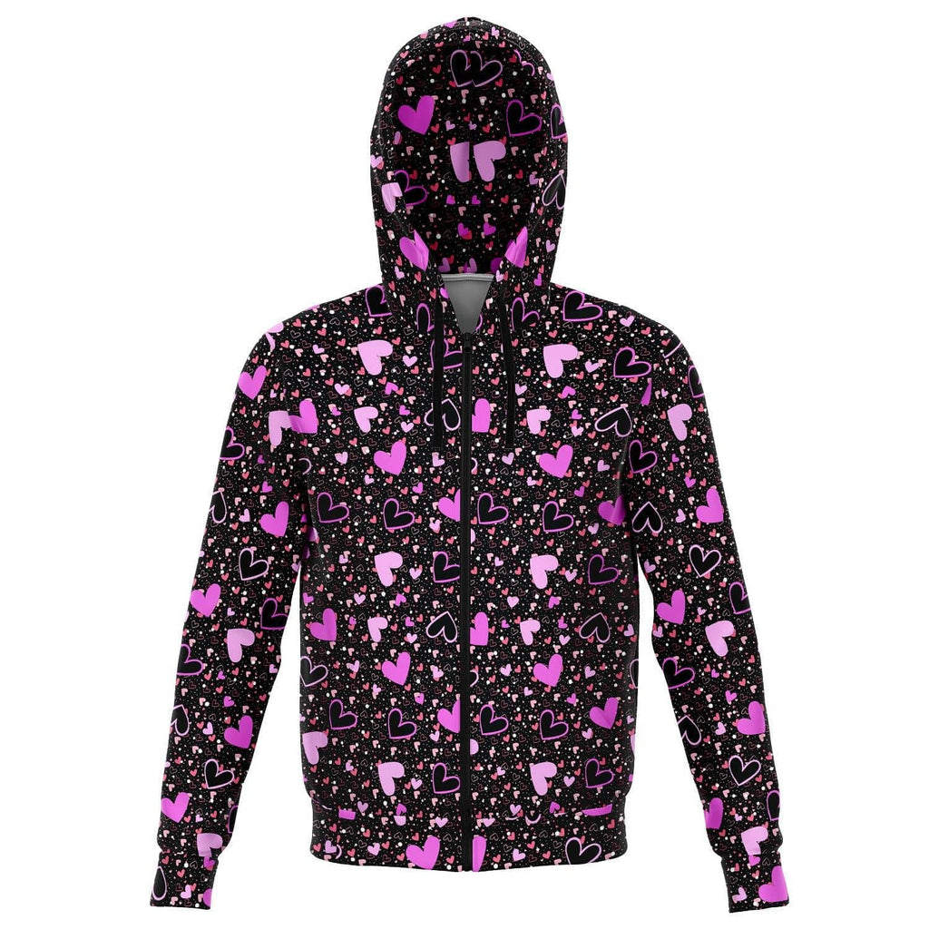Black Pink Hearts Zip Hoodie