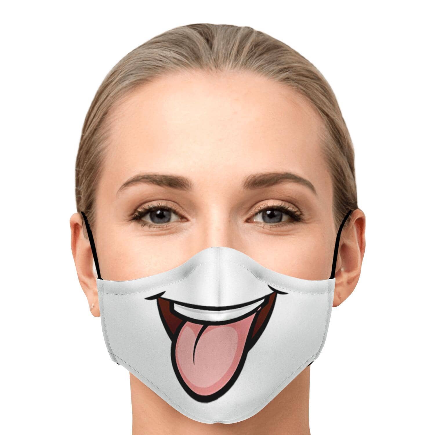 Tongue Out Smiling Face Mask-Fashion Face Mask - AOP