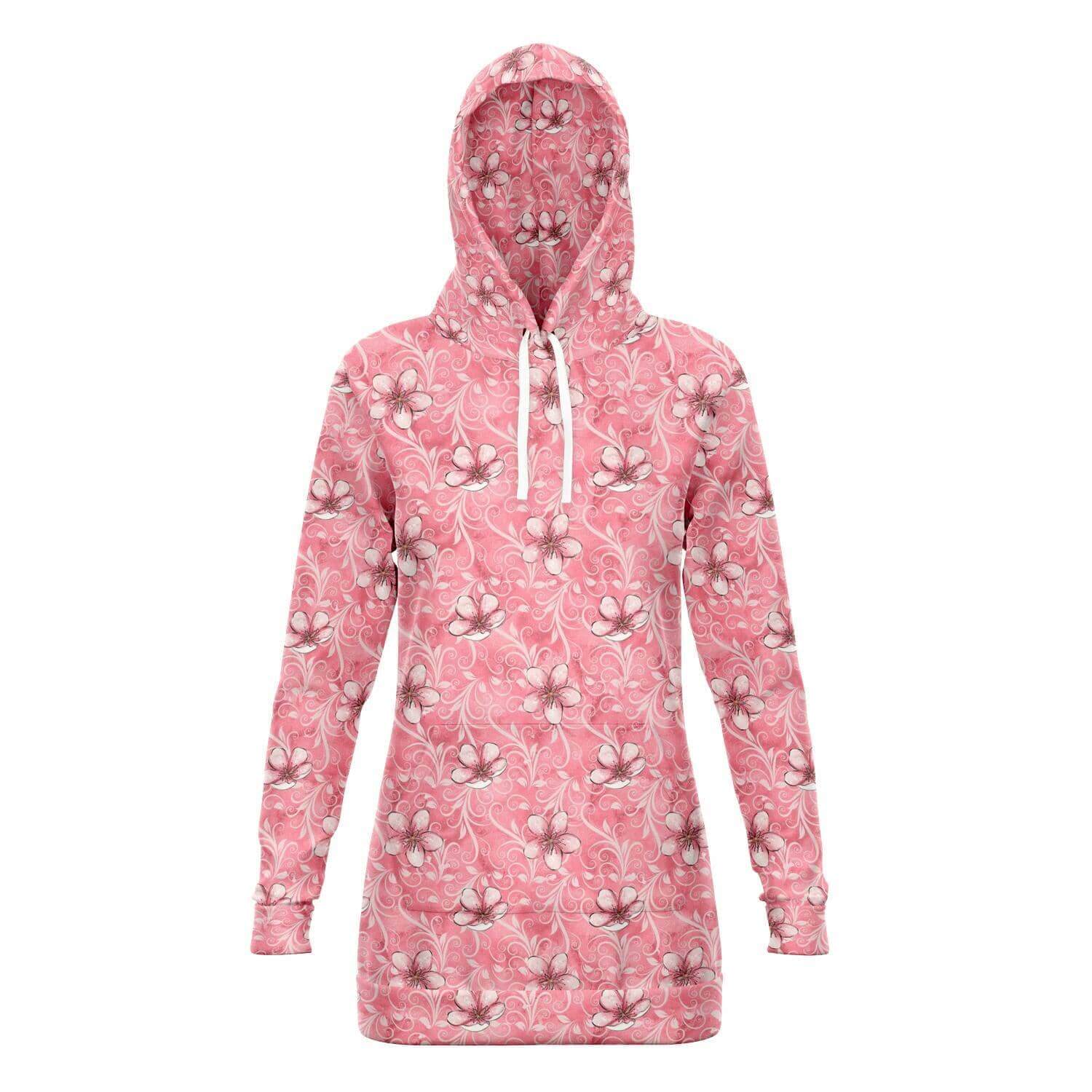 Women's Cherry Blossom Samurai Longline Hoodie-Hoodies
