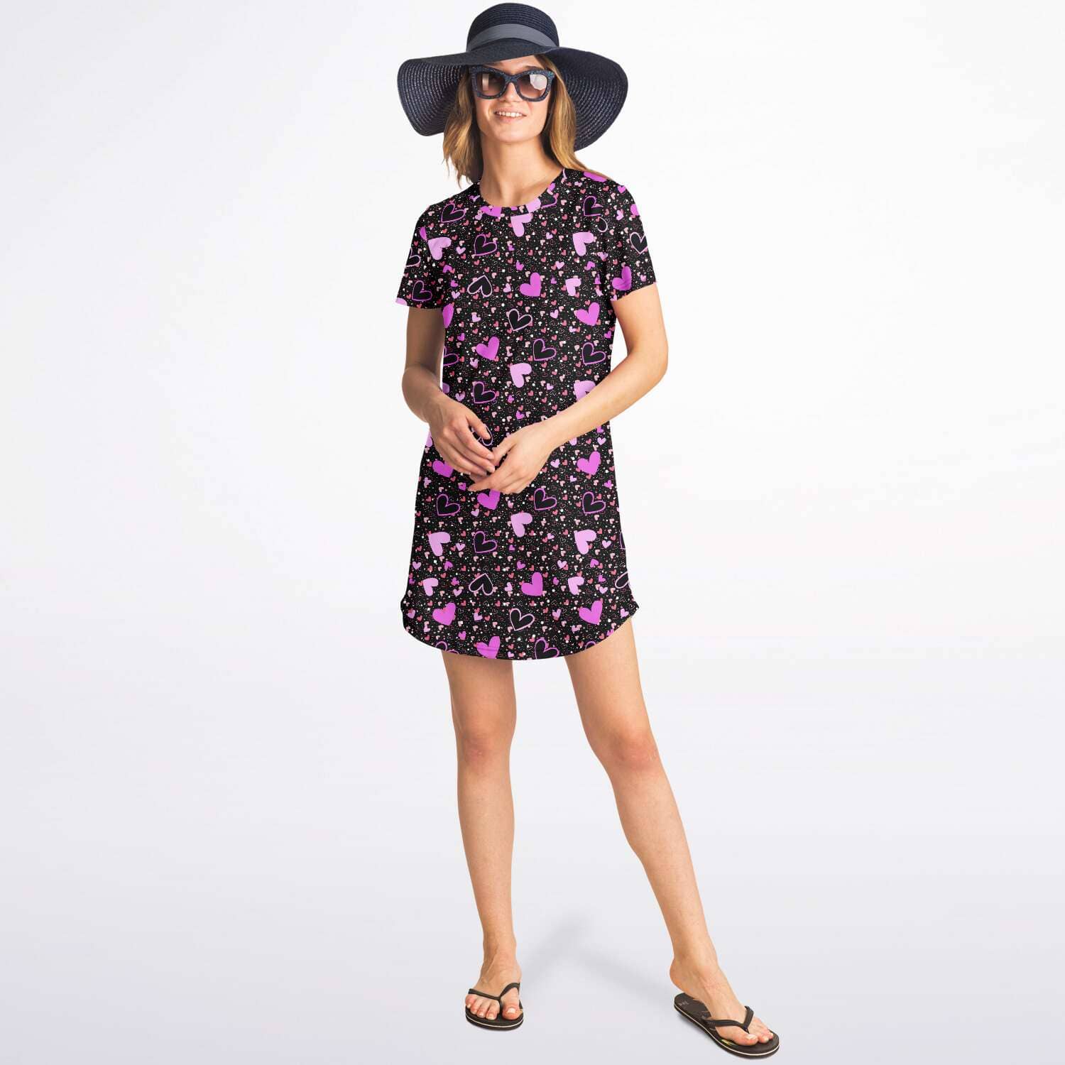 Black Pink Hearts T-Shirt Dress