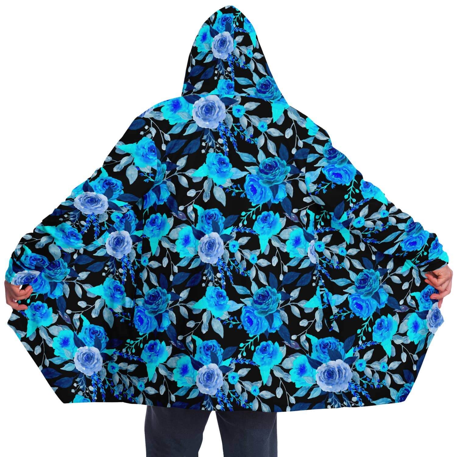 Blue Rose Cloak-Microfleece Cloak - AOP