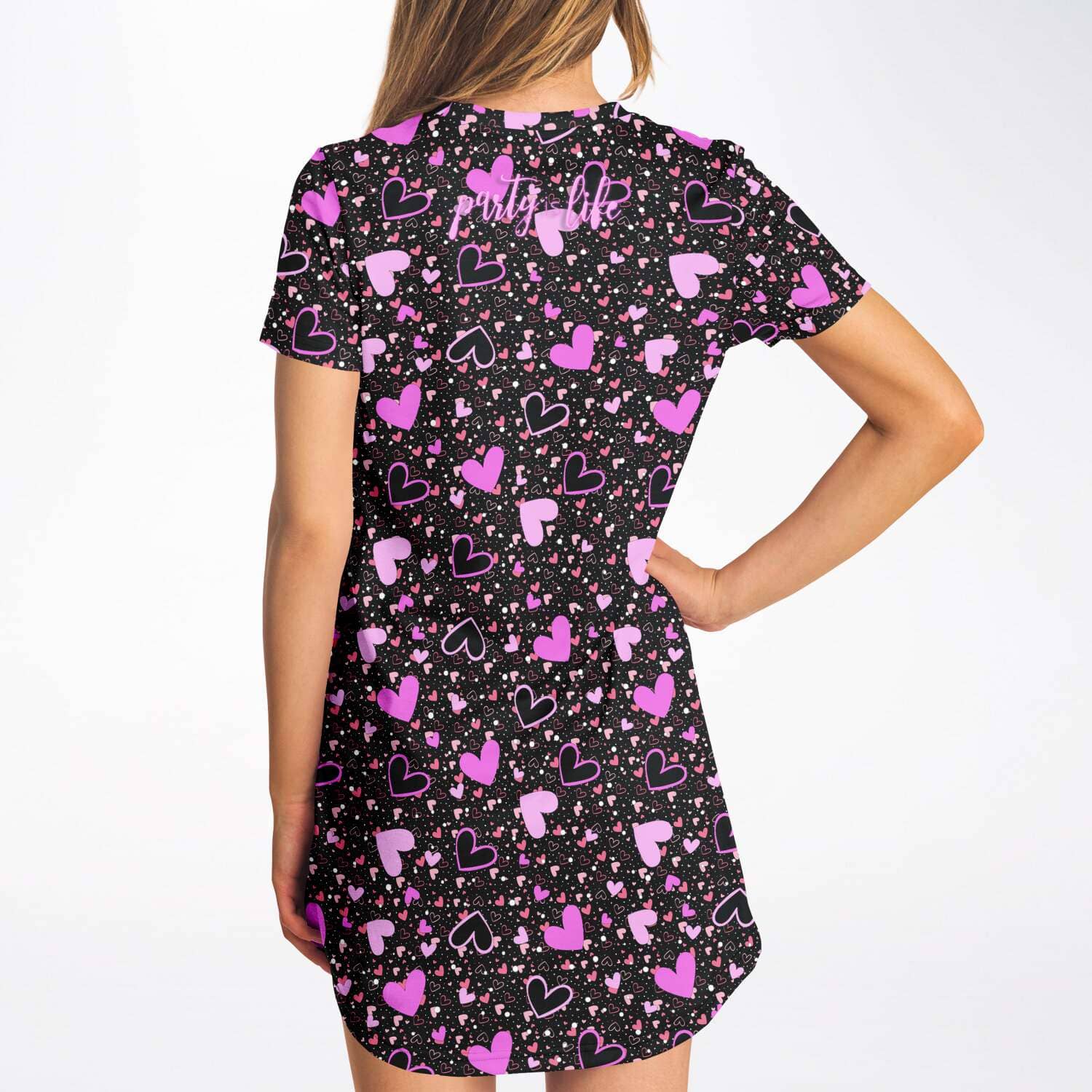 Black Pink Hearts T-Shirt Dress